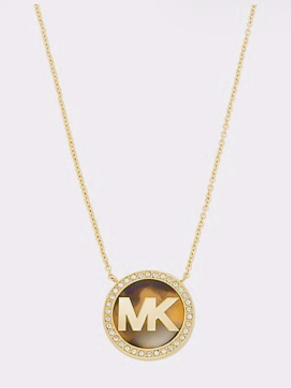 Michael Kors Gold-Tone Tortoiseshell MK Pendant Necklace 💥 New with tag